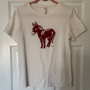 Women’s Cream T-Shirt with Brown Donkey Print, Size M